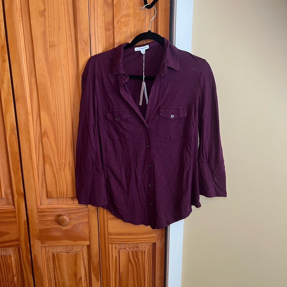 James Perse Three Quarter Sleeve Purple Button-Up Top - Picture 9 of 12